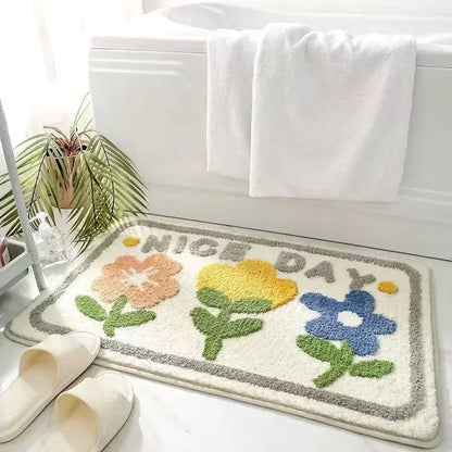 VIKAMA Floral Cashmere Rug Non-Slip Absorbent Bathroom Living Room Doormat Home Decor