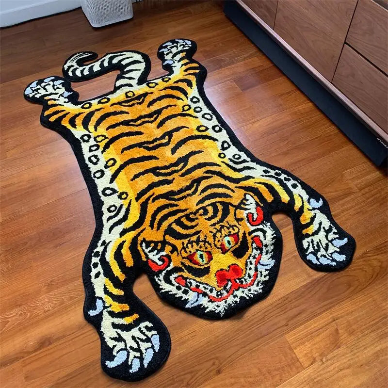 VIKAMA Fierce Animals Faux Cashmere Decorative Rug Bedroom Bedside Rug Bathroom Non-Slip Cozy Non-Linting