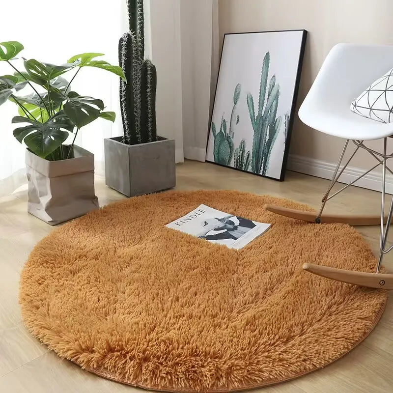 Plush Round Fluffy Non-Slip White Area Rug