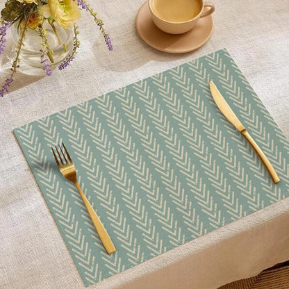 Luxury 6PCS Table Mats Set Leaf Fan Stripe Polka Dot Dining Placemats