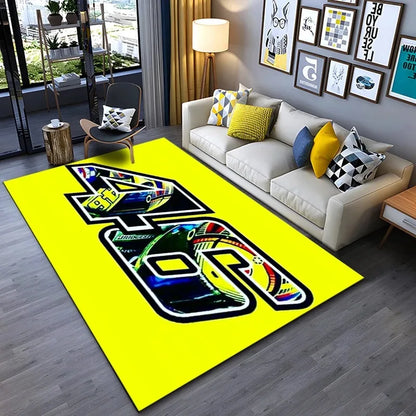 Motorcycle Racer “The Doctor” 46 Racing Carpet Mat Black Yellow Track Design Living Room Rug Home Decor