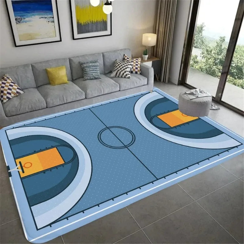 Basketball Court Design Rug Blue Orange Red Non-Slip Carpet Sports Theme Floor Mat Living Room Bedroom Home Decor