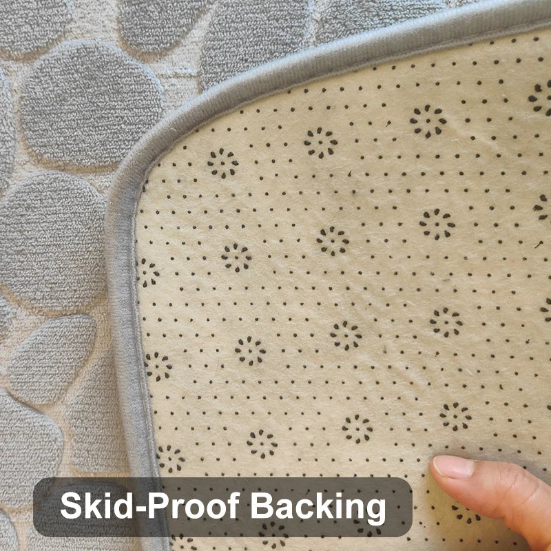 3D Cobblestone Velvet Bath Mat Non-Slip Absorbent Quick-Dry Washable Bathroom Door Rug