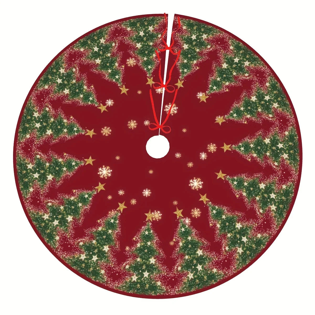 VIKAMA Snowflake Pine Christmas Tree Skirt Rug