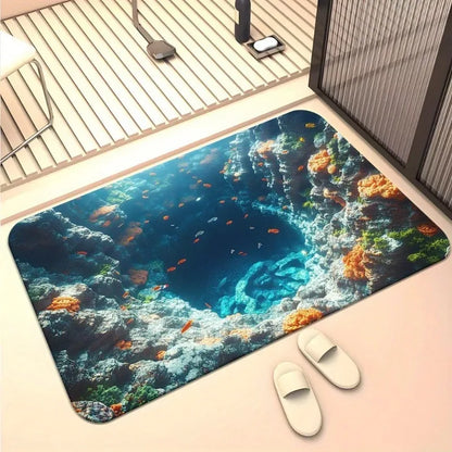 VIKAMA 3D Goldfish Lotus Pond Non-Slip Doormat