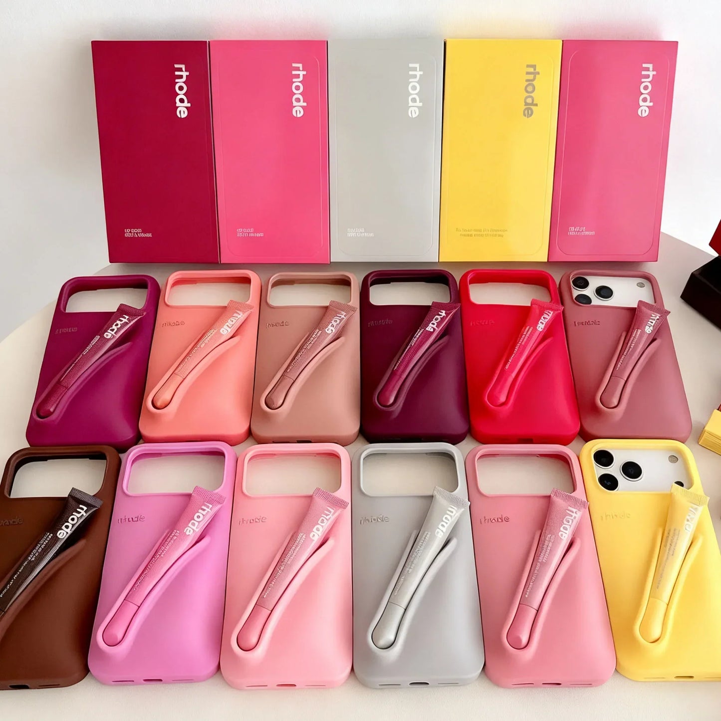 Rhode Lip Gloss iPhone Case – Silicone Makeup Phone Cover with Lipstick Holder
