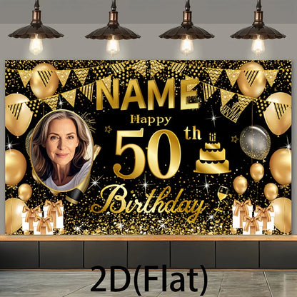 VIKAMA Custom Name 50th Birthday Pink Tapestry Indoor Party Wall Photo Backdrop