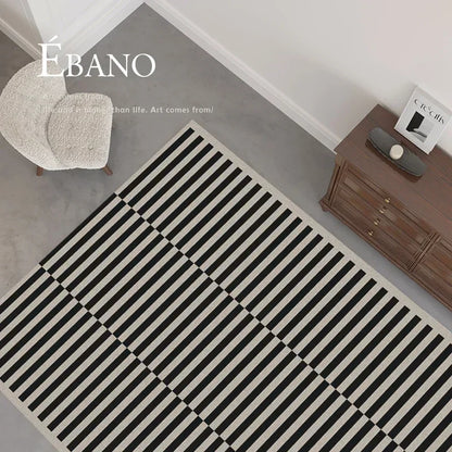 Classic Black & White Striped Plush Area Rug