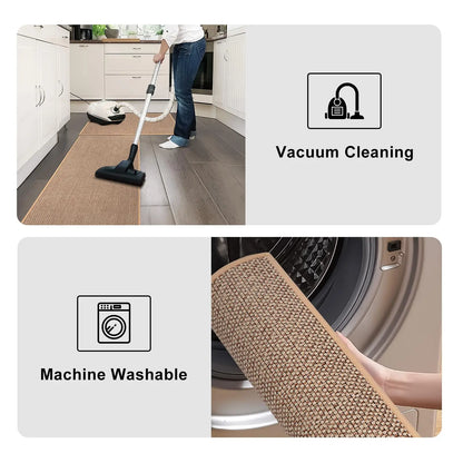 Linen weave non-slip rubber bottom kitchen runner rug oil-resistant durable entry mat