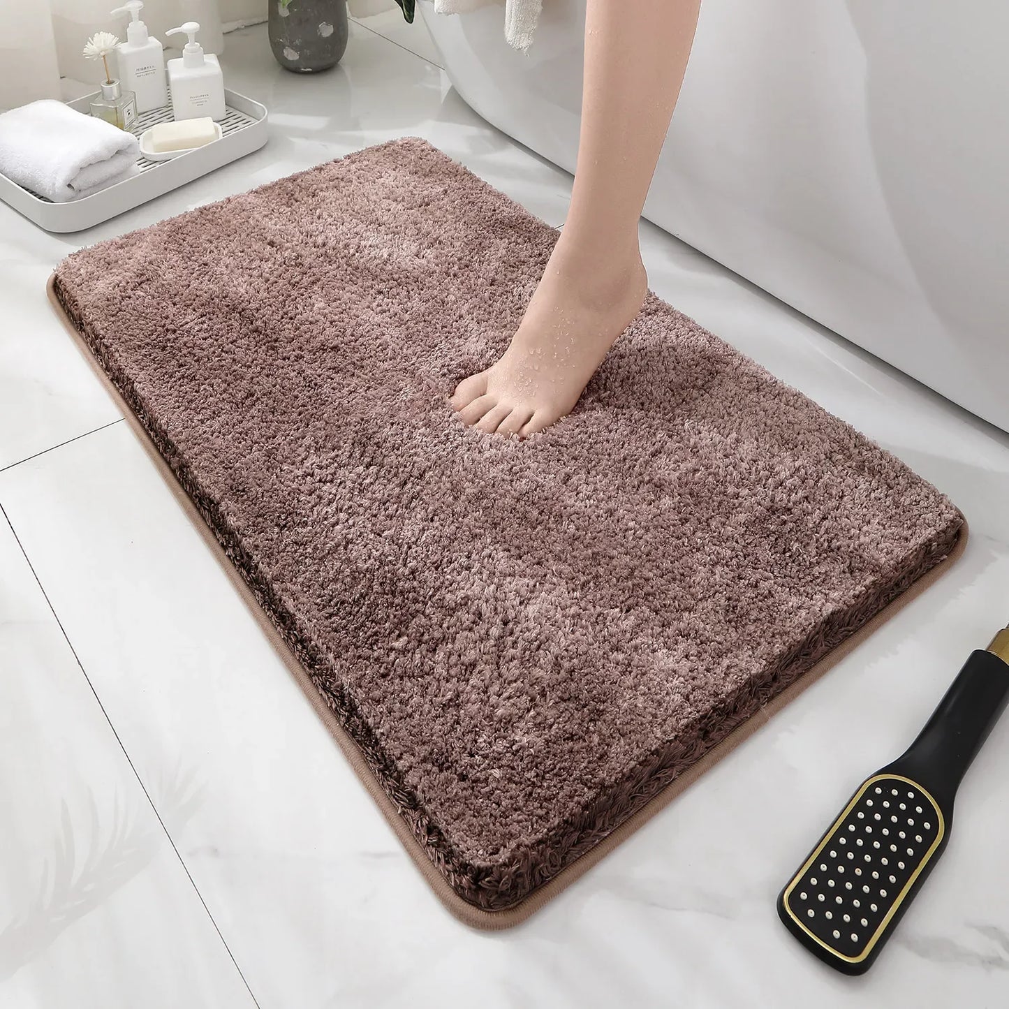 Rounded Thick Plush Bathroom Mat Absorbent Non-Slip Bathtub Entrance Door Floor Rug Home Decor