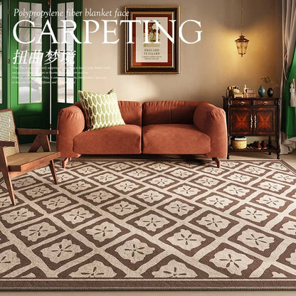 VIKAMA French Vintage Large Area Living Room Carpet Stain-Resistant Non-Slip Bedroom Floor Mat