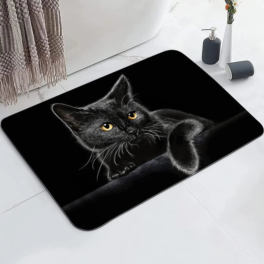 VIKAMA Vintage Black Cat Welcome Mat