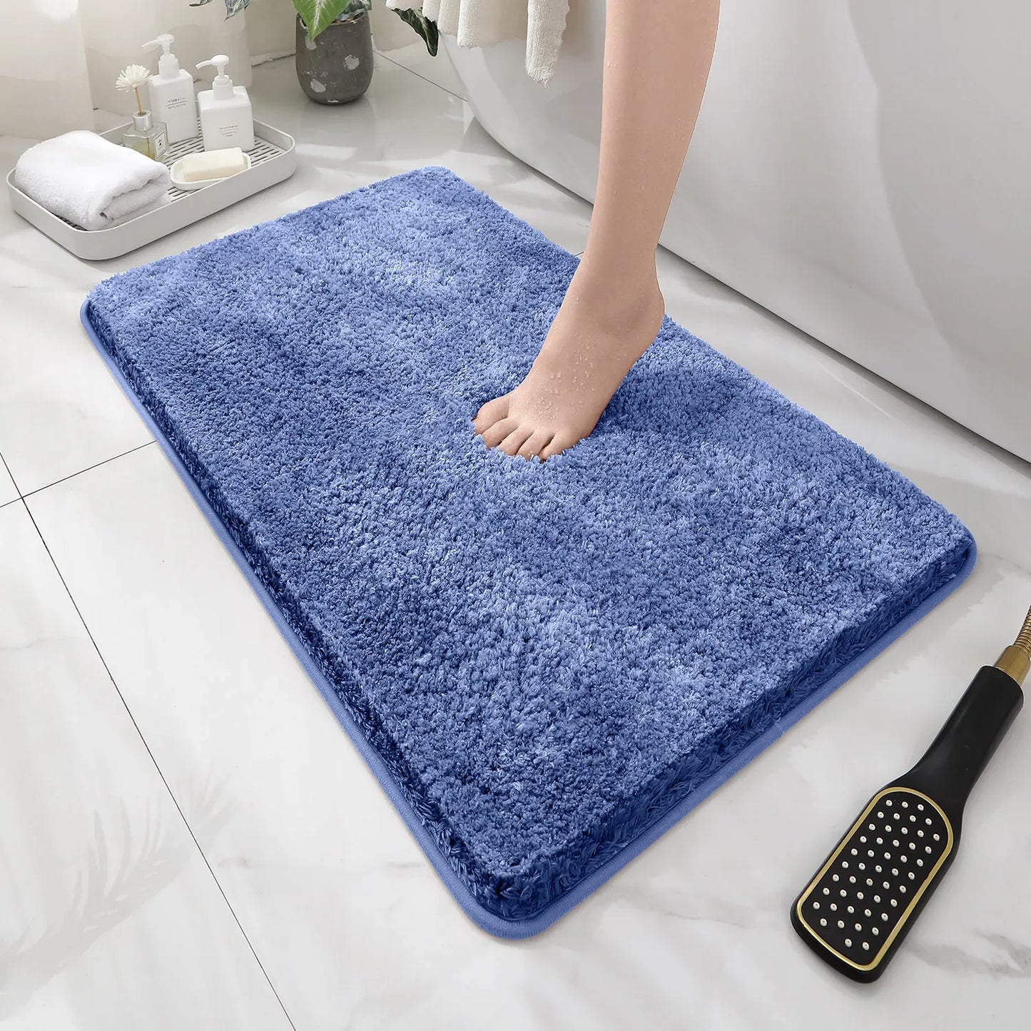 Rounded Thick Plush Bathroom Mat Absorbent Non-Slip Bathtub Entrance Door Floor Rug Home Decor