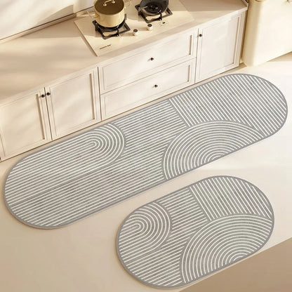Diatomite Kitchen Mat Super Absorbent Non-Slip Washable Elliptical Rug Bathroom Carpet