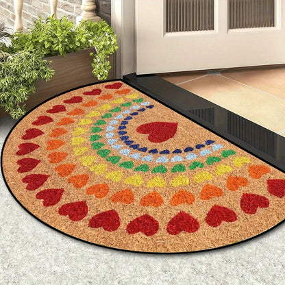 VIKAMA Rainbow Heart Half-Round Doormat