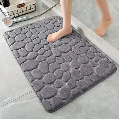 3D Cobblestone Embossed Bathroom Mat Non-Slip Absorbent Machine Washable Quick Dry Bath Door Floor Mat