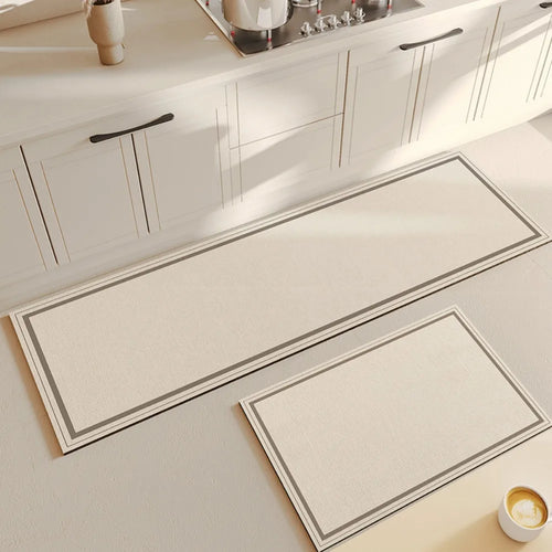 VIKAMA 2pc Beige Kitchen Mat Set Non-Slip Absorbent Scandinavian Floor Rugs Home Decor