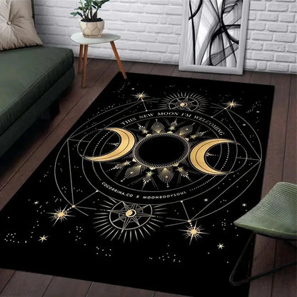 Witch Sun Moon Pentagram Gothic Area Rug