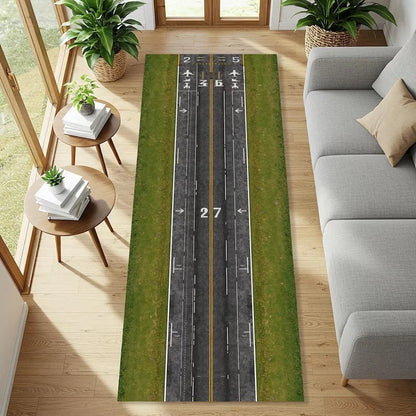 Green airplane runway kids play rug