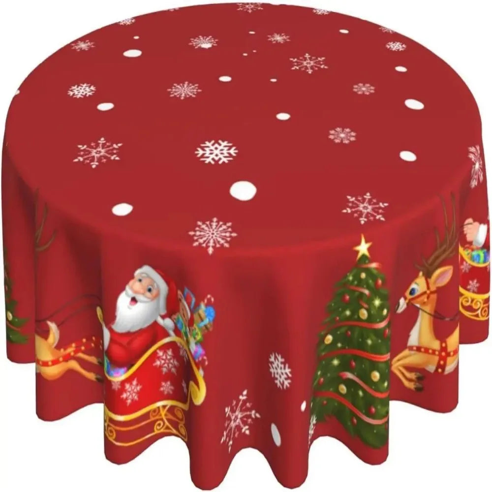 Christmas Snowflake Snowman Round Tablecloth Festive Indoor Party Kitchen Decor