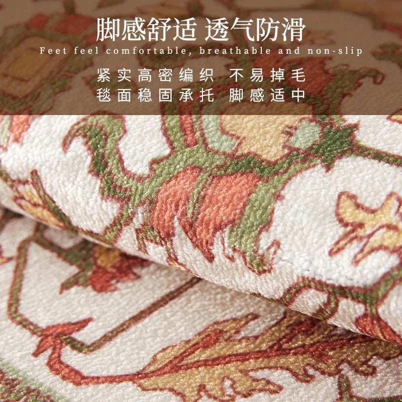 VIKAMA French Vintage Large Area Living Room Carpet Stain-Resistant Non-Slip Bedroom Floor Mat