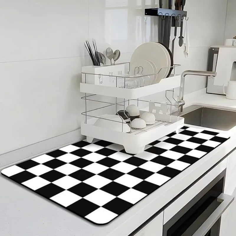 Checkered Kitchen Absorbent Drying Mat