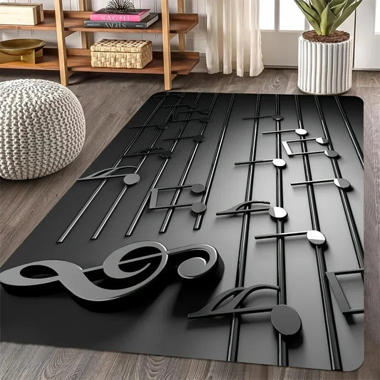 3D Music Notes Rug Non-Slip Washable Music Studio Living Room Bedroom Soundwave Floor Mat Home Decor