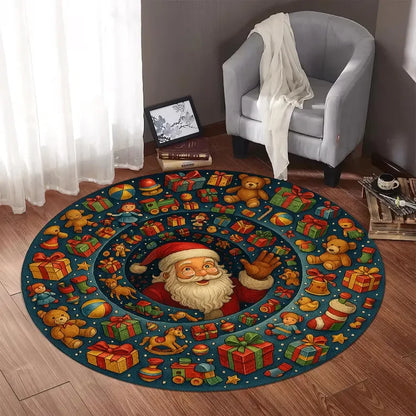 3D Christmas train round rug cozy holiday mat