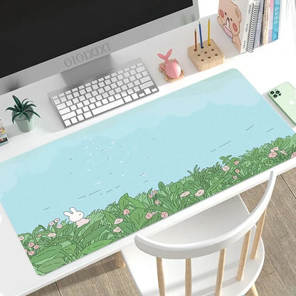 Cute Rabbit Green Large Gaming Mouse Pad