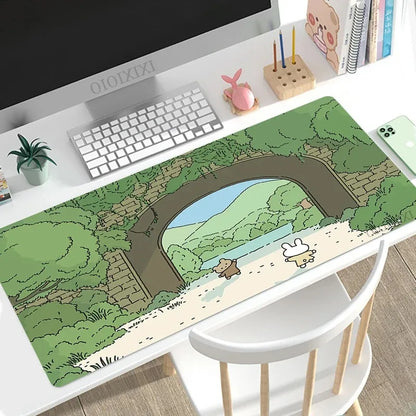 Cute Rabbit Green Large Gaming Mouse Pad
