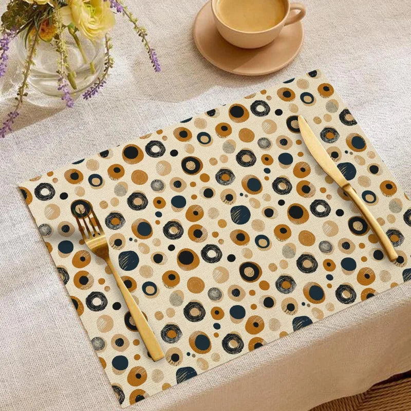Luxury 6PCS Table Mats Set Leaf Fan Stripe Polka Dot Dining Placemats