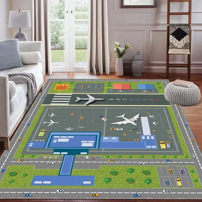 Airport Runway Aircraft Theme Non-Slip Kids Play Carpet Mat Terminal Design Home Decoration Rug