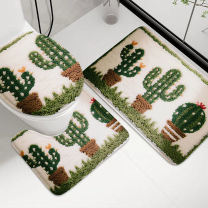 3pcs Korean style home toilet U-shaped floor mat toilet lid mat bathroom door mat absorbent carpet flannel anti slip mat