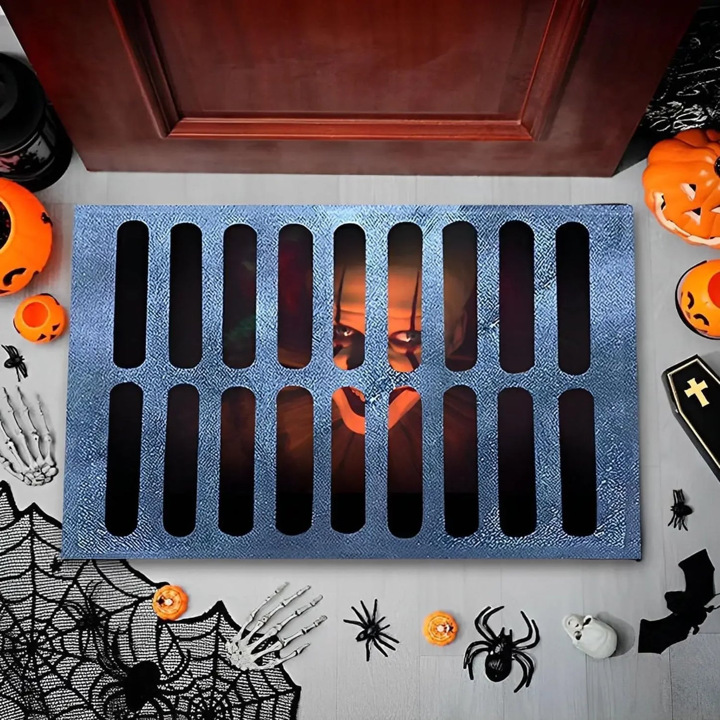 VIKAMA Halloween Clown Trap Rug 3D Illusion Non-Slip Bathroom Entrance Mat Home Decor