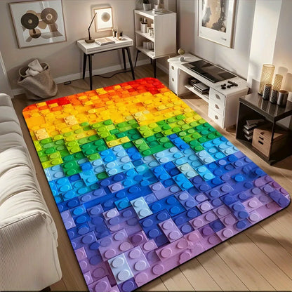 Colorful Building Blocks Rug Creative Puzzle Design Non-Slip Carpet Kids Room Playroom Living Room Bedroom Home Decor