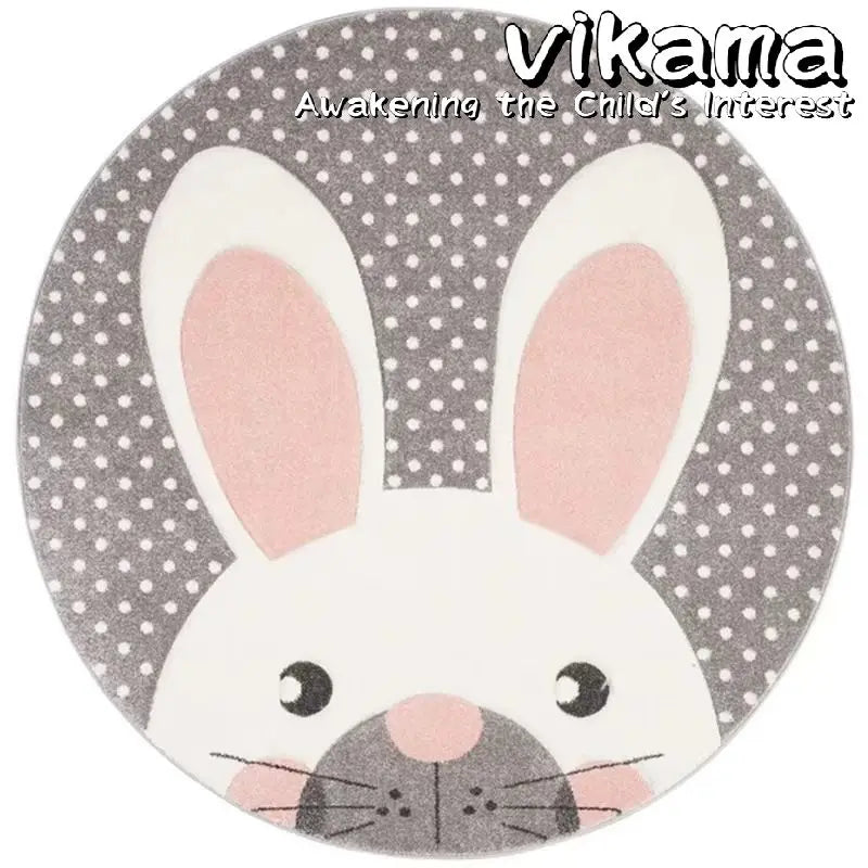 VIKAMA Cartoon Animal Round Cashmere Rug Non-Slip Washable Bedroom Living Room Sofa Mat