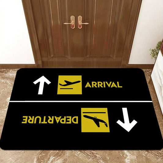Airplane Theme Door Mat Crystal Velvet Washable Non-Slip Entryway Flight Design Rug Black Yellow Foot Mat
