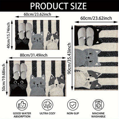 VIKAMA Striped Cartoon Cat Rug Soft Waterproof Non-Slip Doormat Bedroom Living Room Outdoor Floor Carpet Home Decor