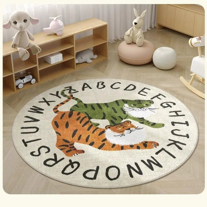 Cute Animals Print Round Rug Large Non-Slip Wear-Resistant Circle Carpet Living Room Bedroom Soft Floor Mat Home Decor