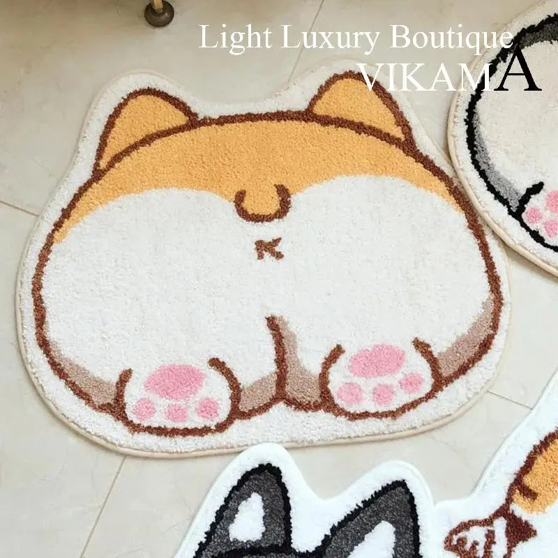 VIKAMA Cartoon Corgi Rug Soft Warm Non-Slip Absorbent Bathroom Floor Mat Living Room Bedroom Doormat Home Decor
