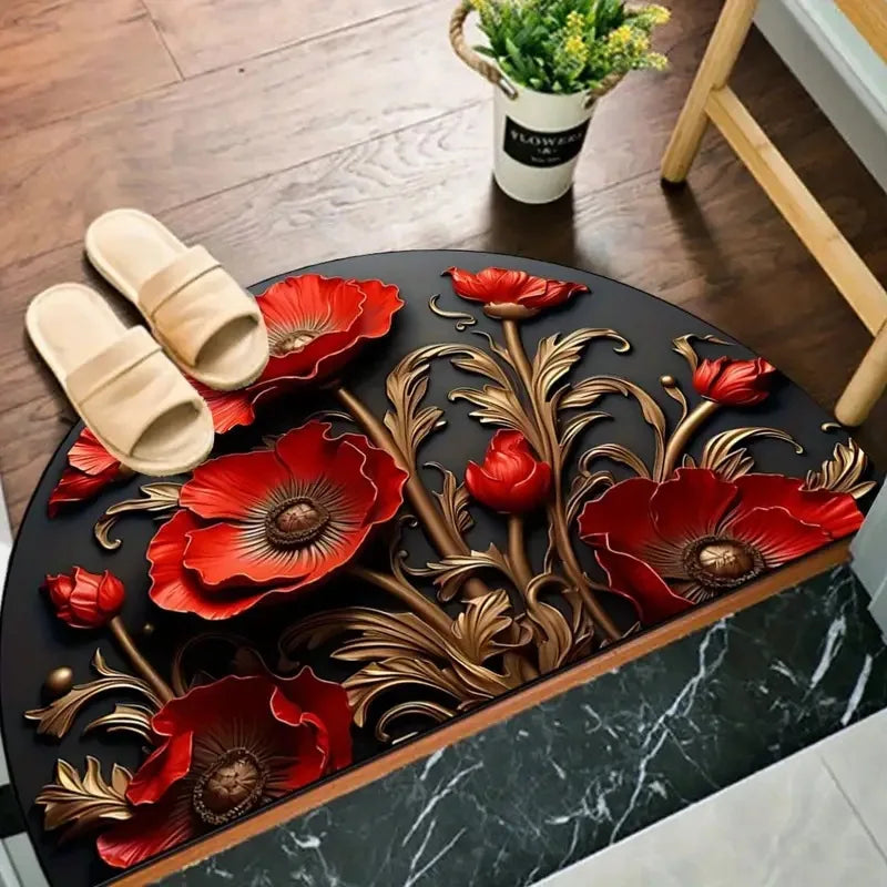 Boho half-round crystal velvet non-slip entryway floor mat