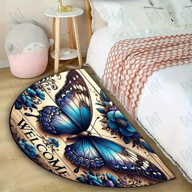 VIKAMA Butterfly Pattern Welcome Door Mat Semi-Circular Non-Slip Entrance Carpet