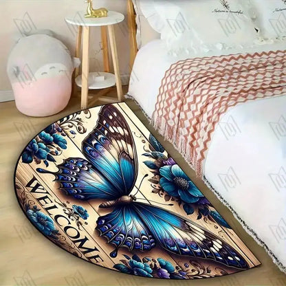 VIKAMA Butterfly Pattern Welcome Door Mat Semi-Circular Non-Slip Entrance Carpet