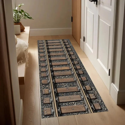 Train Track Kids Runner Rug