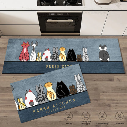 Cat Kitchen Corner Rug Non-Slip Vinyl Absorbent Washable Long Floor Mat Bedroom Hallway Bathroom Doormat Carpet Home Decor