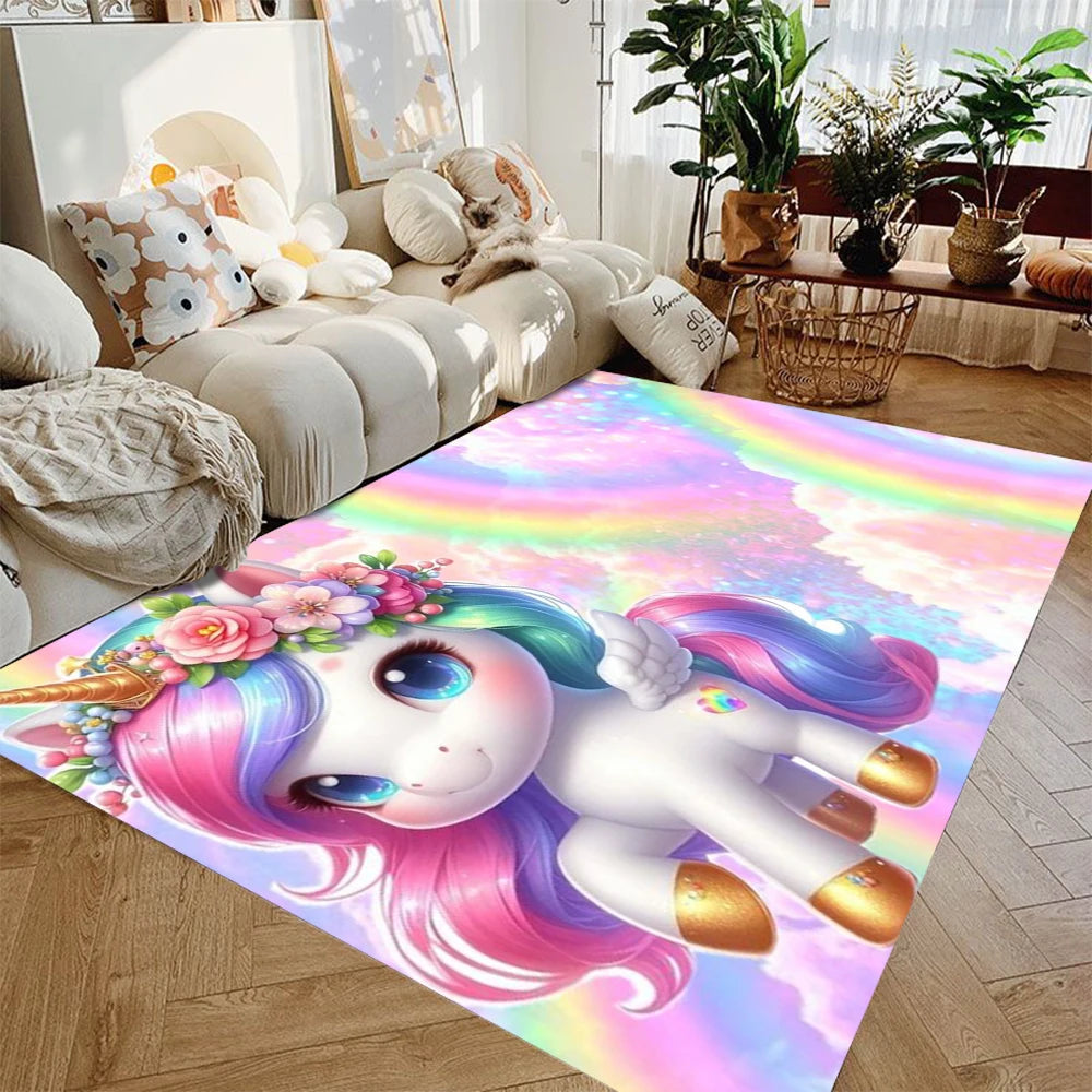 Cartoon Unicorn Kids Area Rug