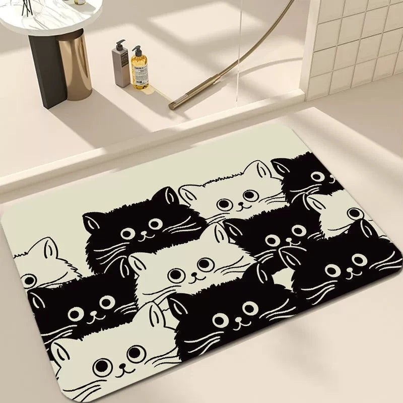 Black Cartoon Cat Welcome Door Mat Non-Slip Wear-Resistant Dirt-Resistant Rug Living Room Bedroom Home Decor