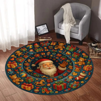 3D Christmas train round rug cozy holiday mat