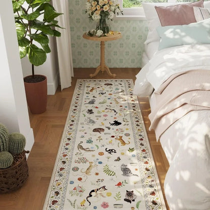 Vintage Cat Floral Runner Rug
