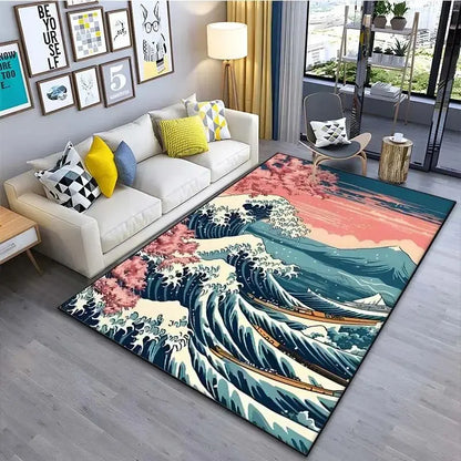 VIKAMA Ukiyo-e Wave Rug Home Decor